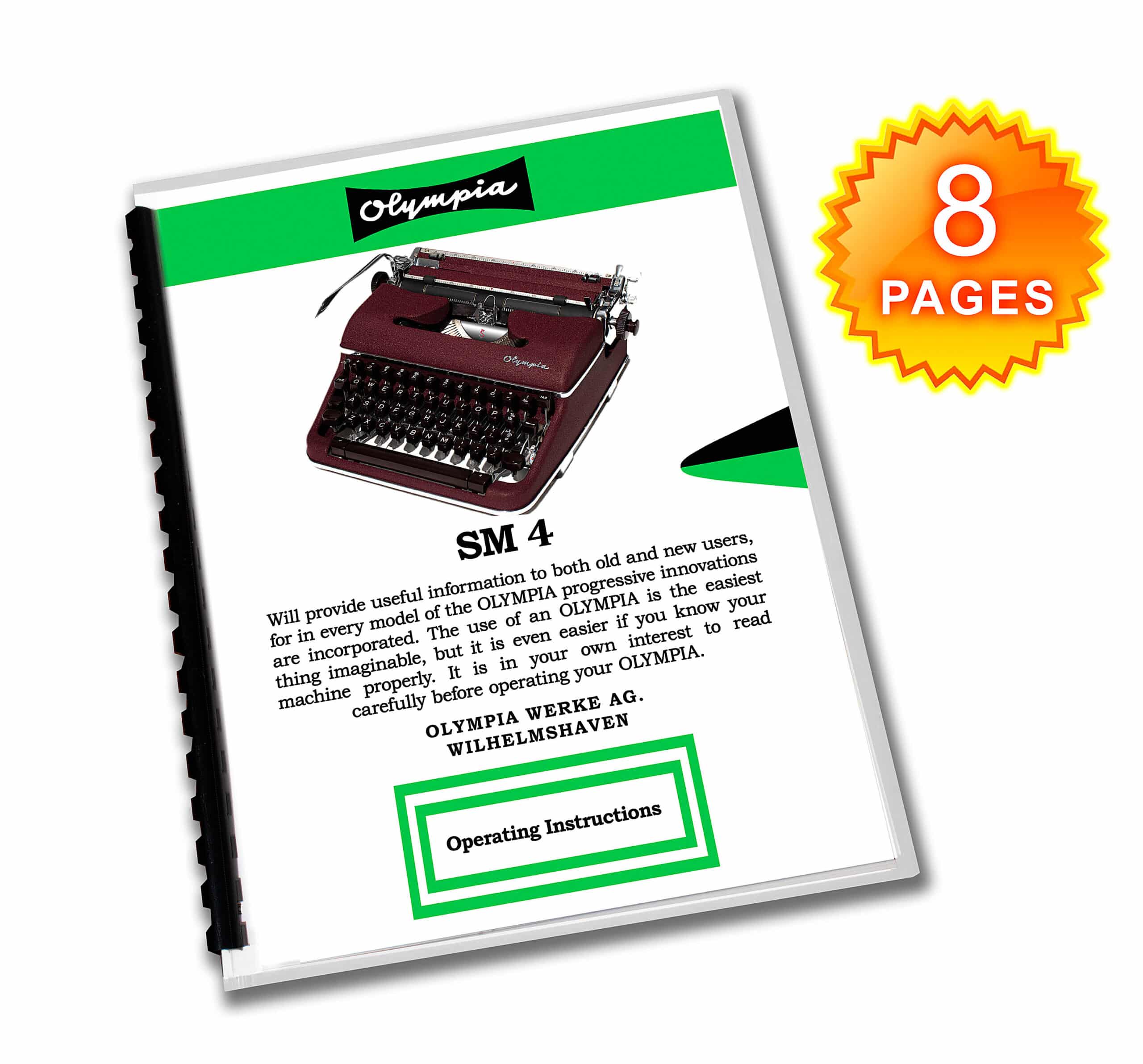 Burgundy Olympia SM4 Typewriter (1959 - 1961) SM-4 Operating Instructions User Manual
