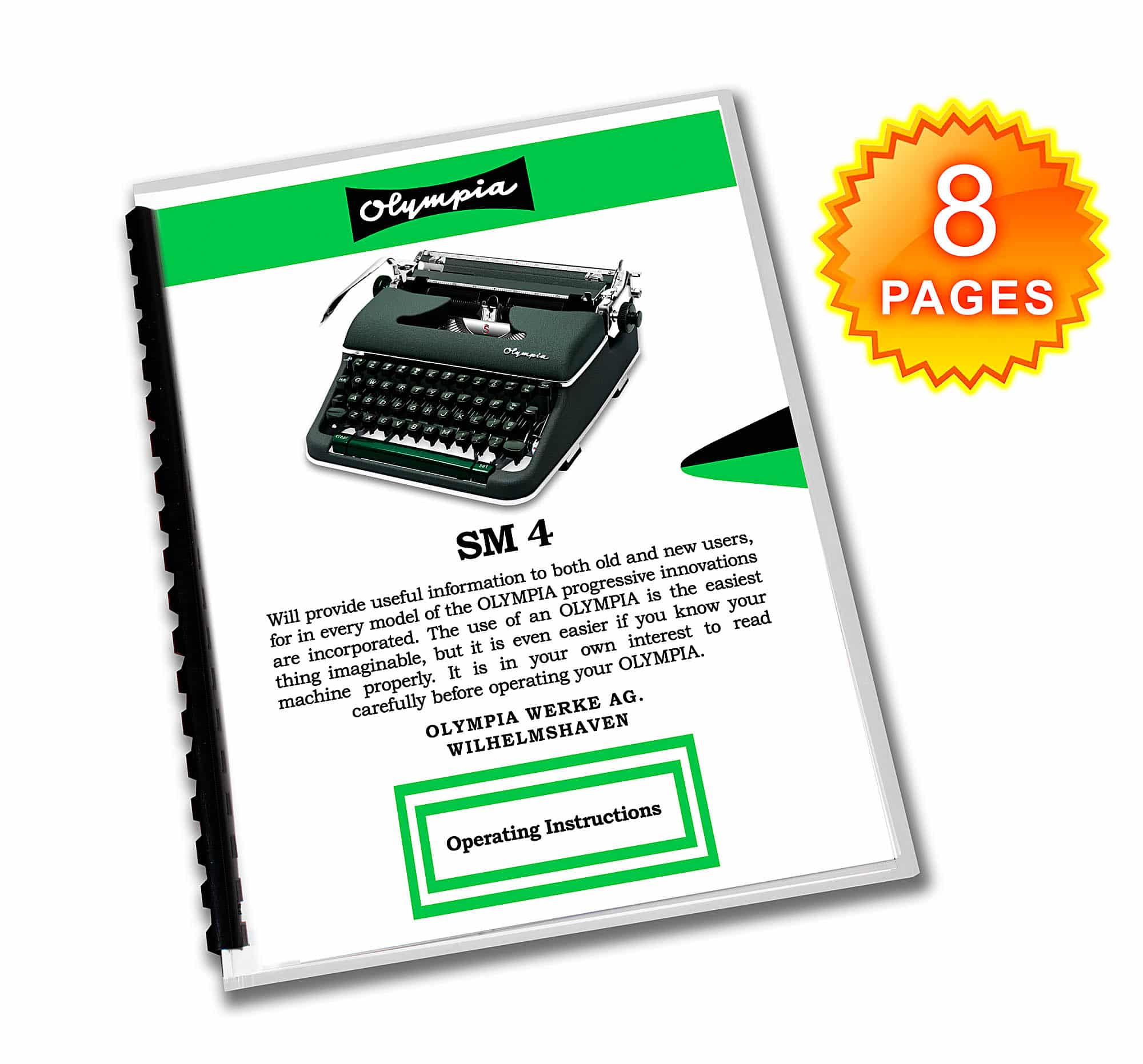 Olympia SM4 Typewriter (1959-1961) Operating Instructions User Manual