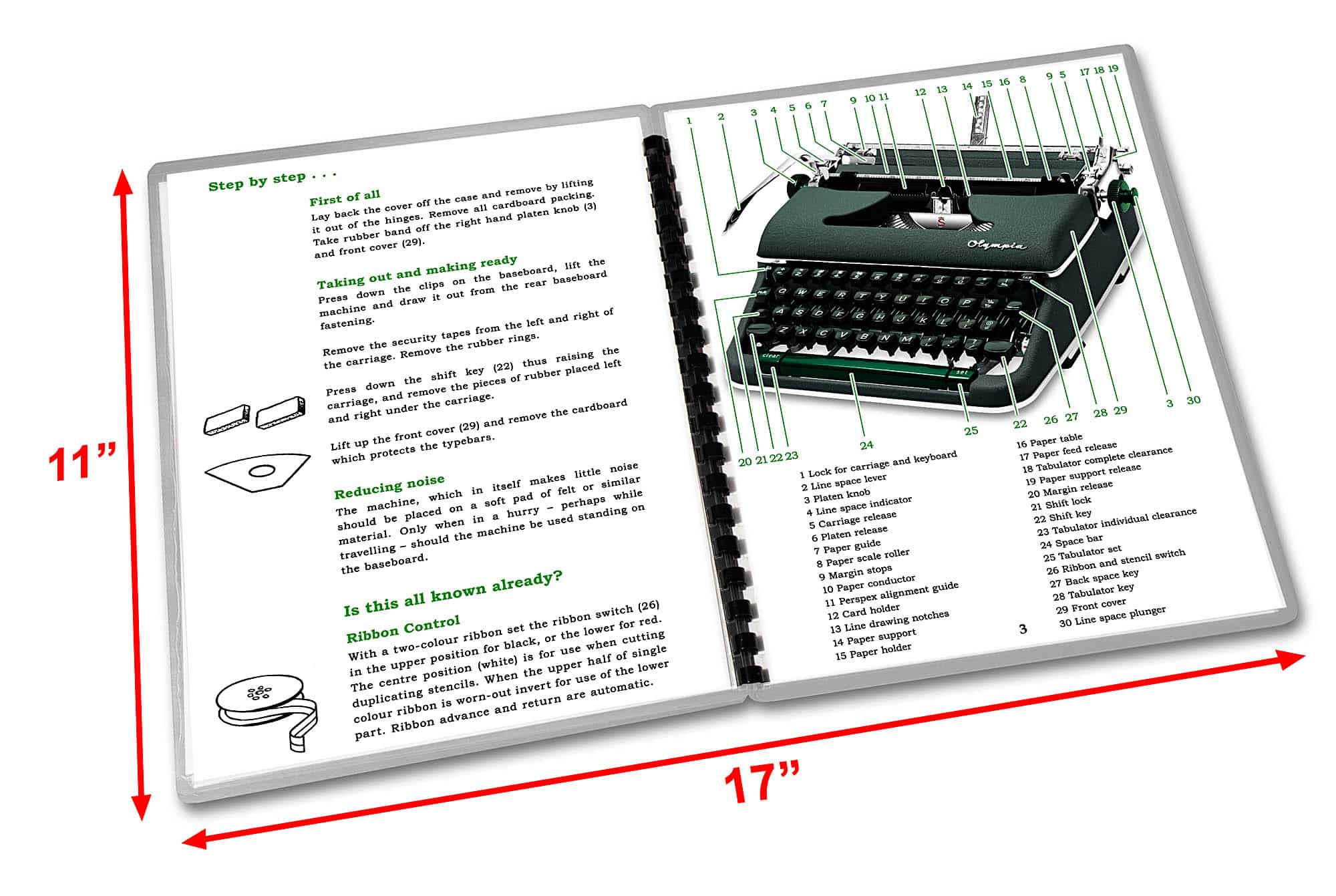Olympia SM4 Typewriter (1959 - 1961) Green Operating Instructions User Manual - Image 2