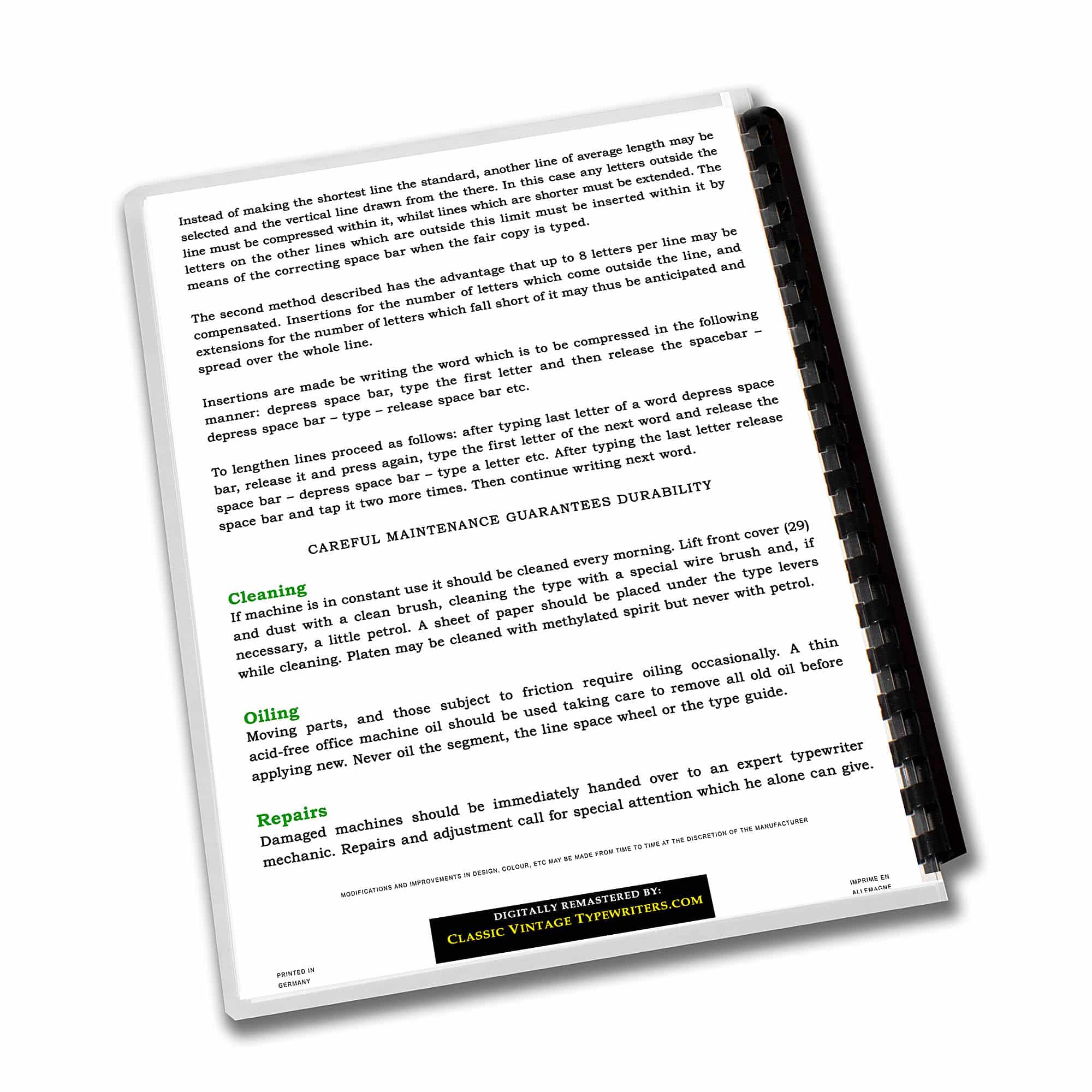 Olympia SM4 Typewriter (1959 - 1961) Green Operating Instructions User Manual - Image 4