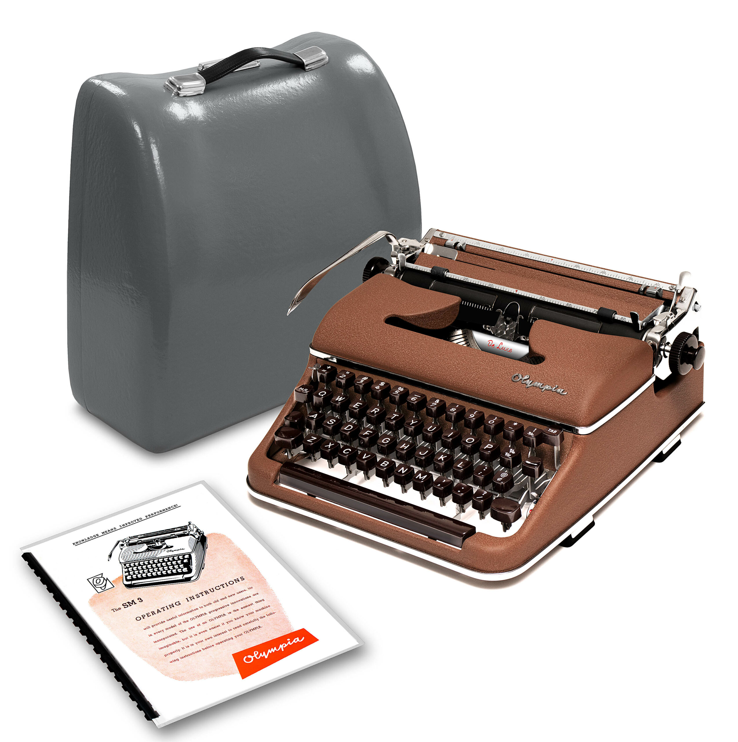 Brown 1956 Olympia SM3 De Luxe Vintage Typewriter for Sale