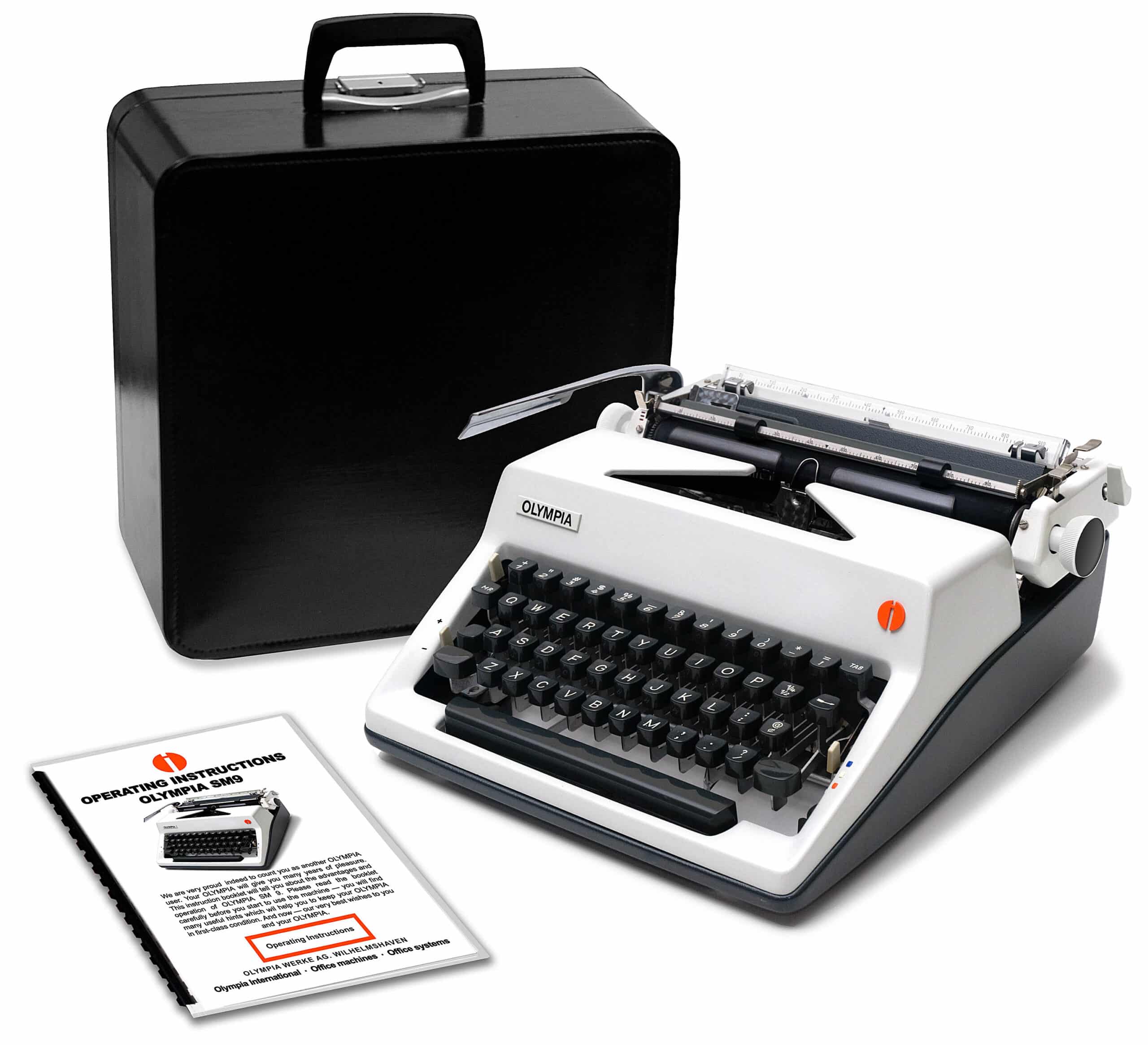 Olympia SM9 De Luxe Manual Typewriter for Sale White 1971 Vintage Professionally Restored (Refurbished)