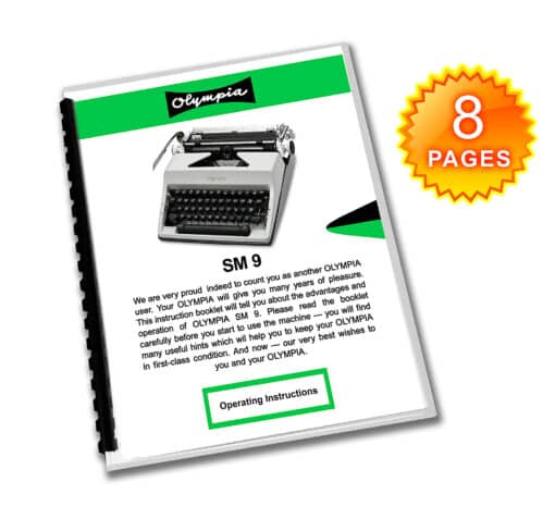 Olympia SM9 De Luxe Typewriter (1967-1969) Gray Operating Instructions User Manual
