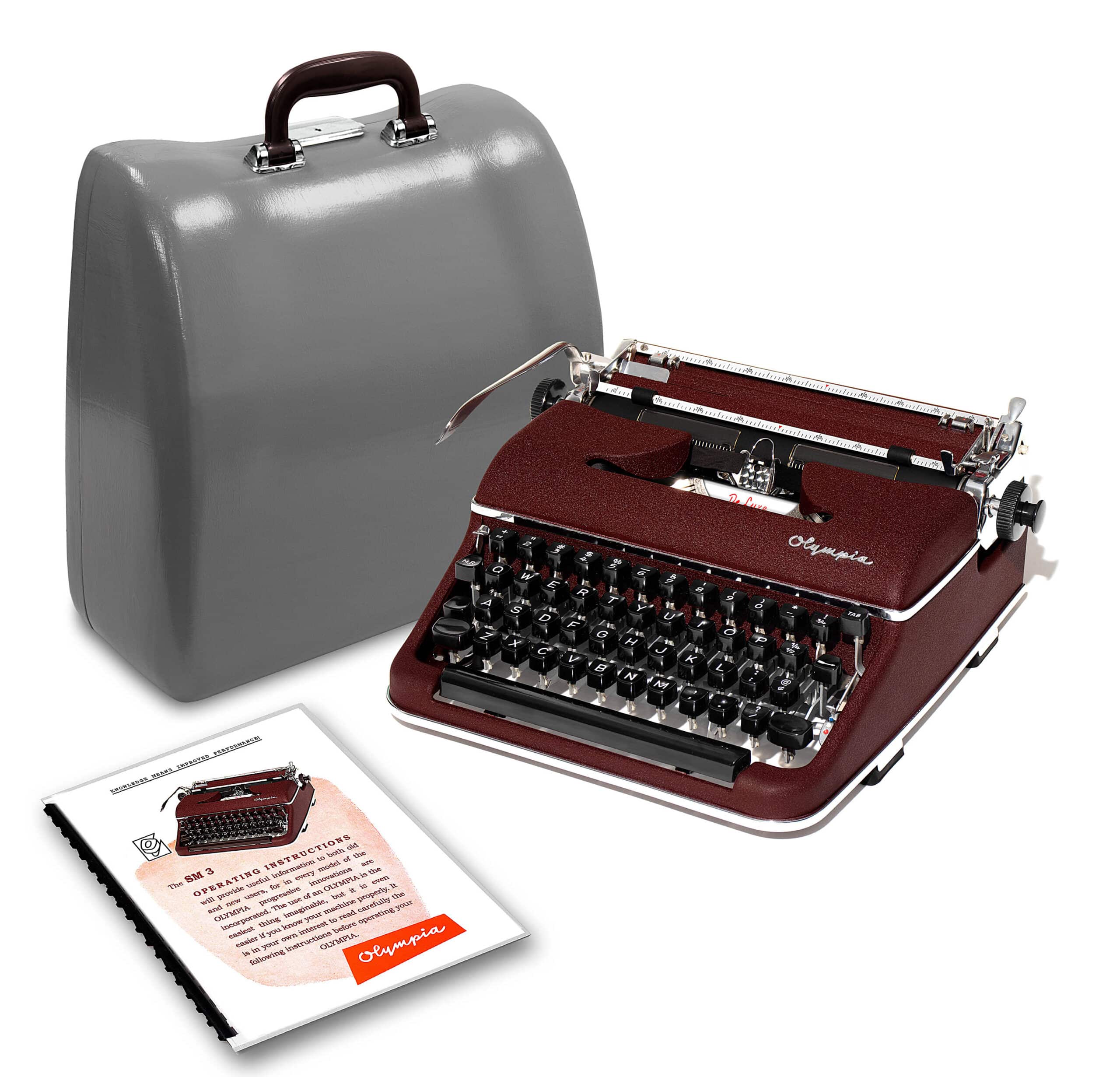 Olympia SM3 De Luxe Manual Typewriter Burgundy/Maroon 1954 Vintage #1481 Professionally Restored (Refurbished)
