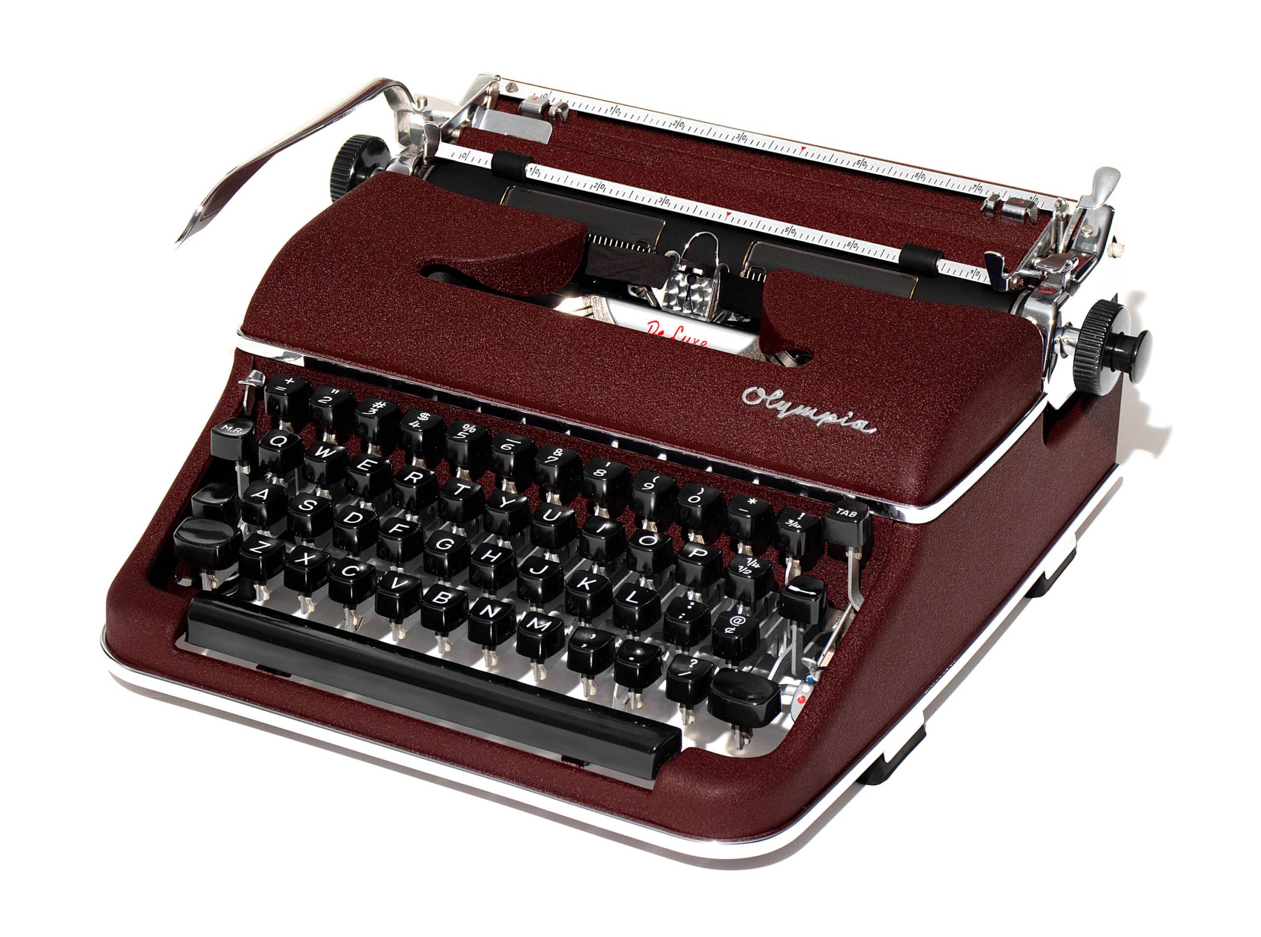 Olympia SM3 De Luxe Manual Typewriter Burgundy/Maroon 1954 Vintage #1481 Professionally Restored (Refurbished) - Image 3