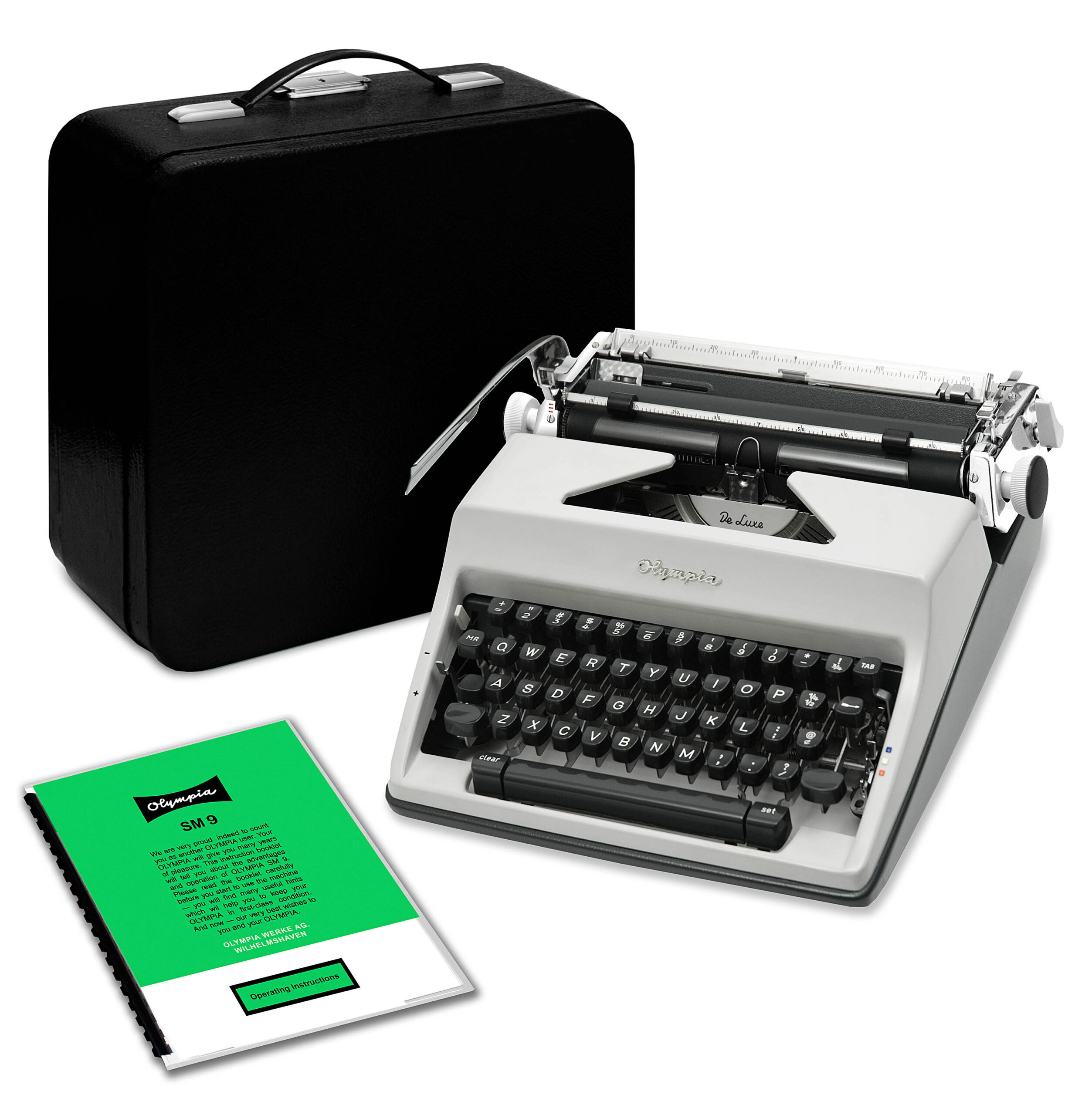 Olympia SM9 De Luxe Manual Typewriter Gray/Grey 1968 Vintage #1488 Professionally Restored (Refurbished)