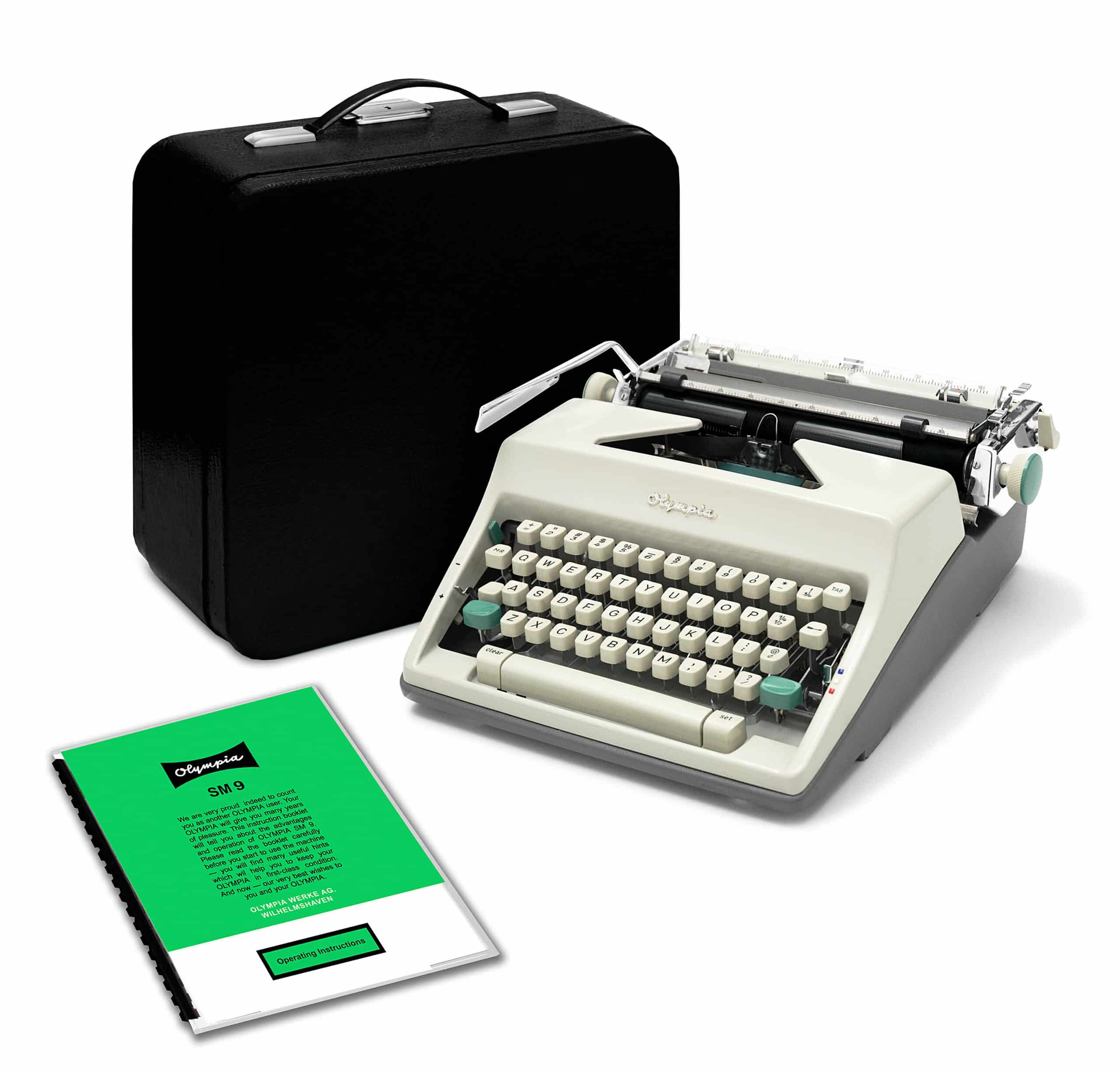 Olympia SM9 De Luxe Typewriter White 1966 Vintage #1489 Professionally Restored (Refurbished)