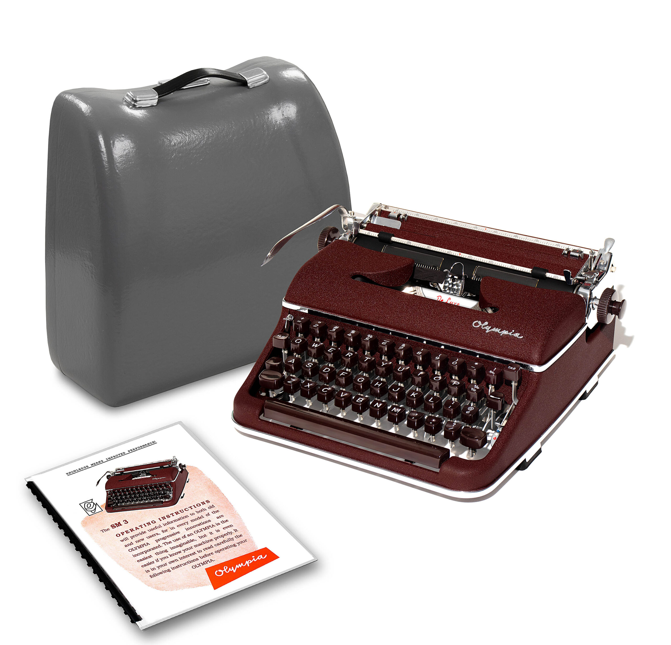 Olympia SM3 De Luxe Manual Typewriter Burgundy/Maroon 1958 Vintage #1507 Professionally Restored (Refurbished)