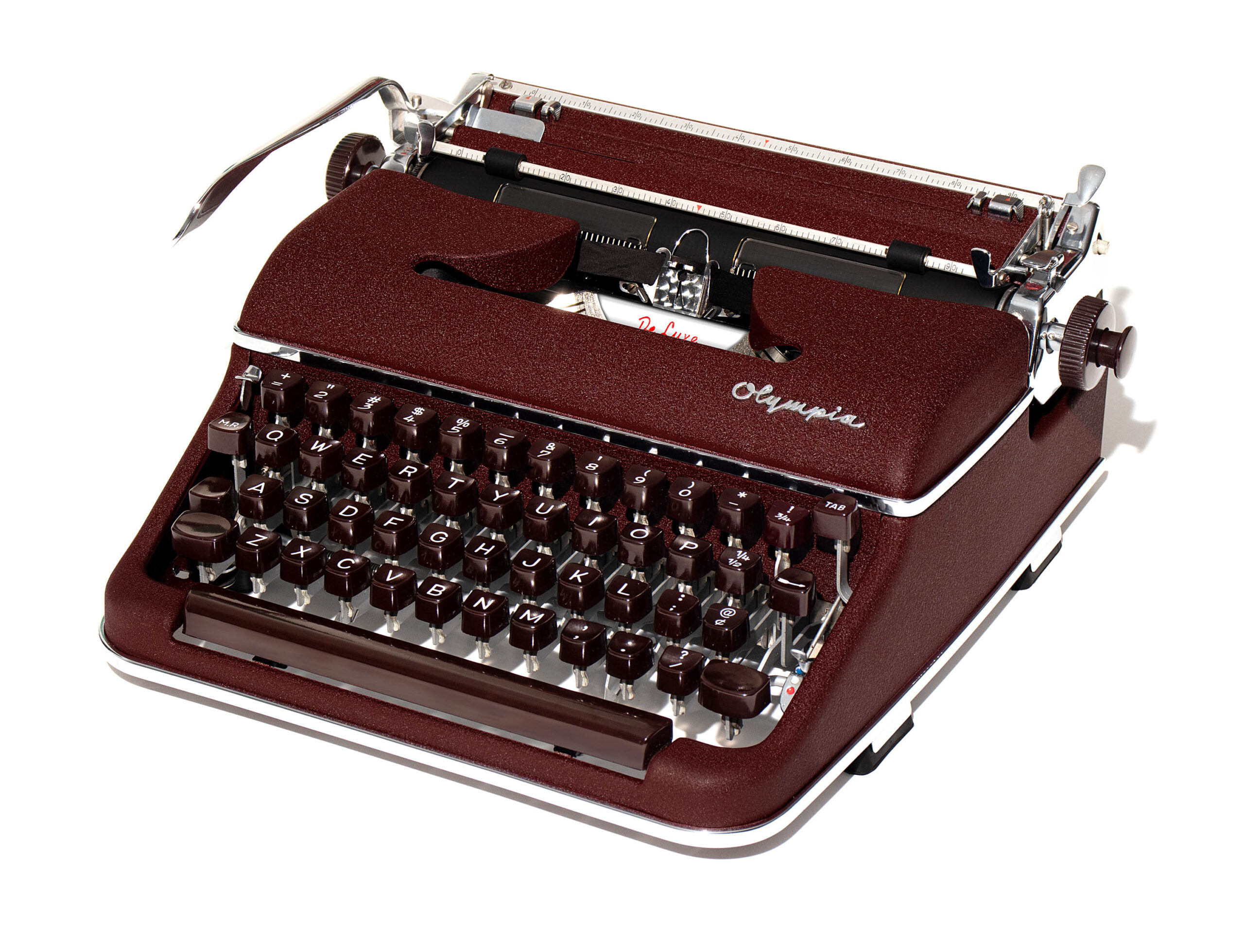 Olympia SM3 De Luxe Manual Typewriter Burgundy/Maroon 1958 Vintage #1507 Professionally Restored (Refurbished) - Image 3