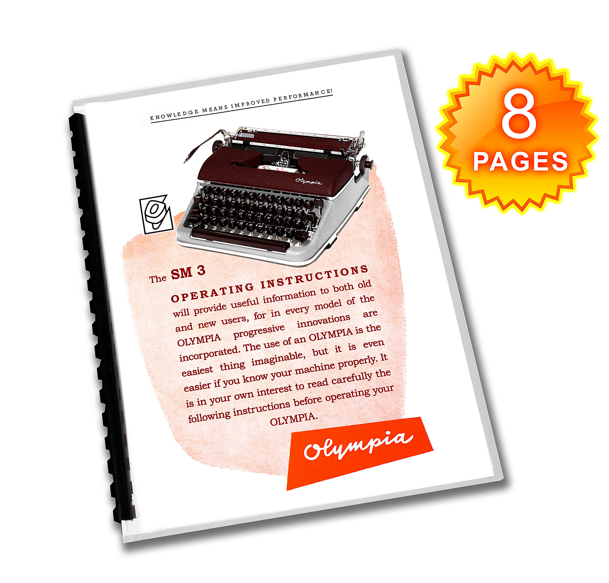 Olympia SM3 De Luxe Burgundy/Gray Typewriter (1953 - 1959) Operating Instructions User Manual