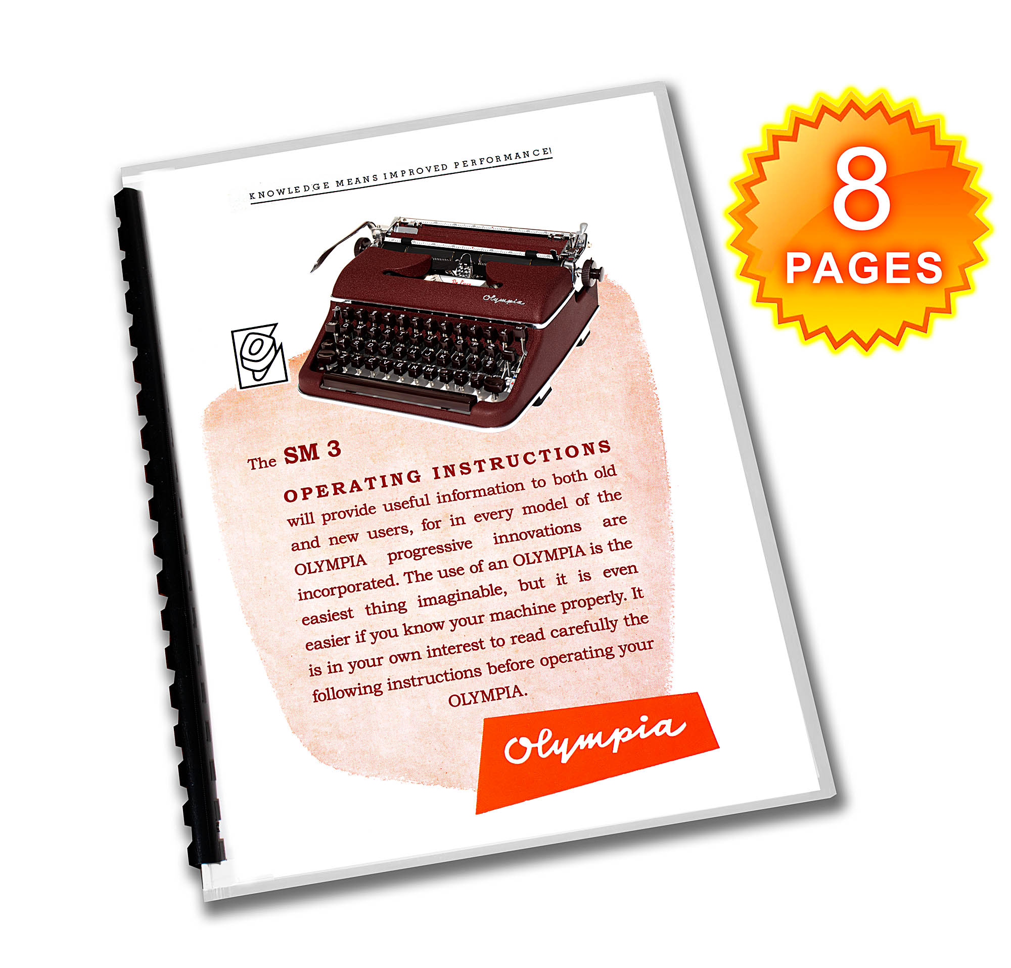 Olympia SM3 De Luxe Burgundy Typewriter (1953 - 1959) Operating Instructions User Manual