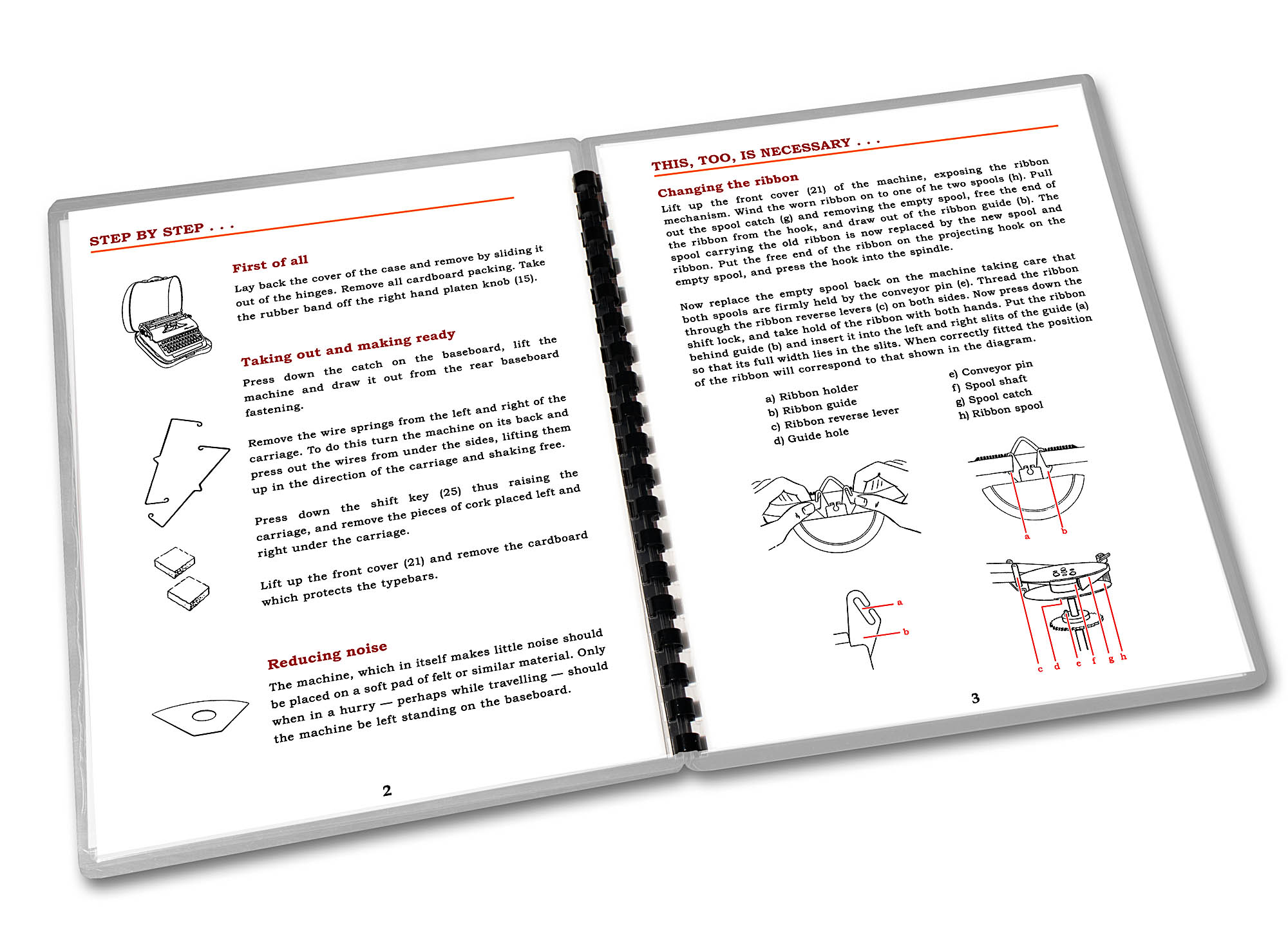 Olympia SM3 De Luxe Burgundy Typewriter (1953 - 1959) Operating Instructions User Manual - Image 2