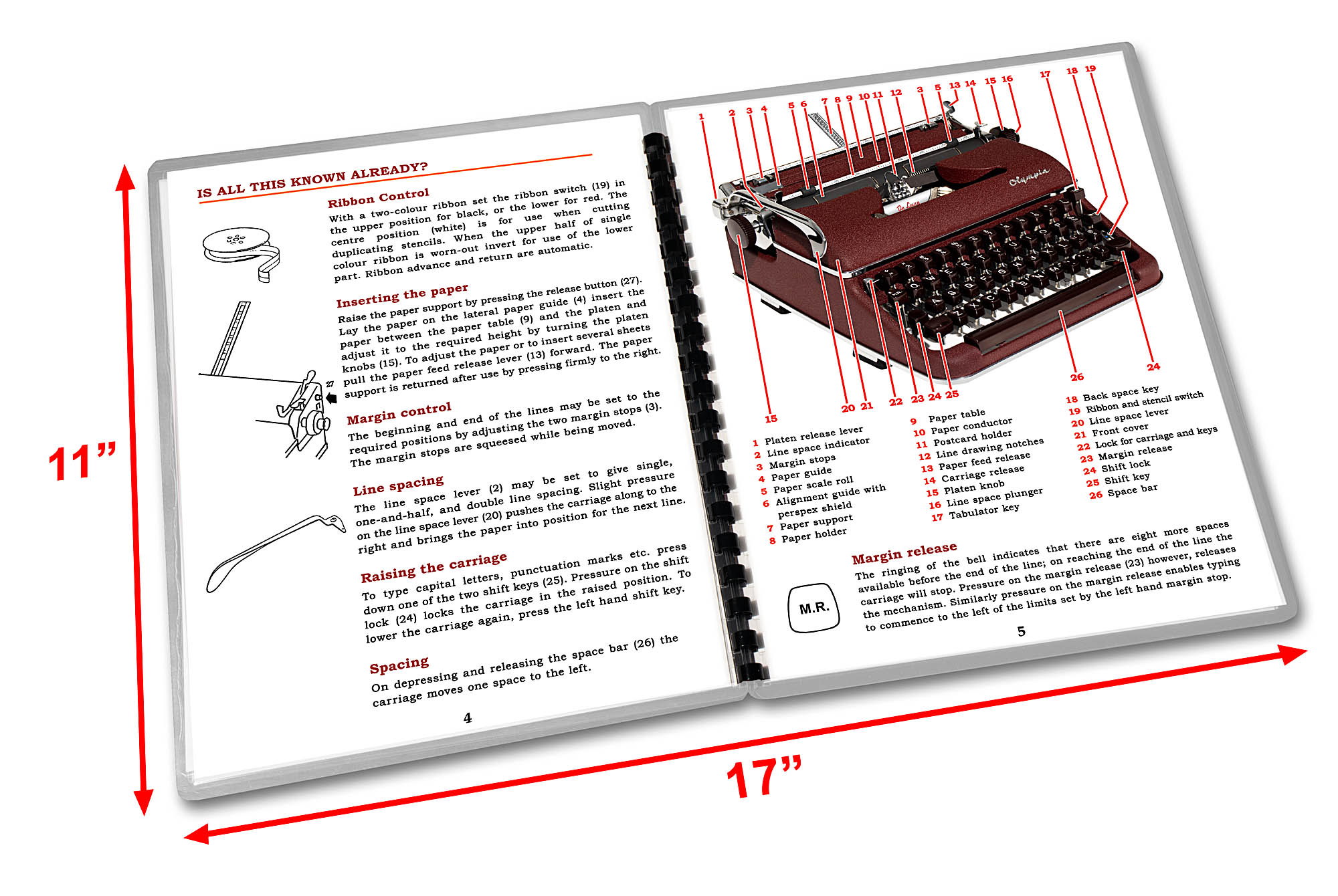 Olympia SM3 De Luxe Burgundy Typewriter (1953 - 1959) Operating Instructions User Manual - Image 3