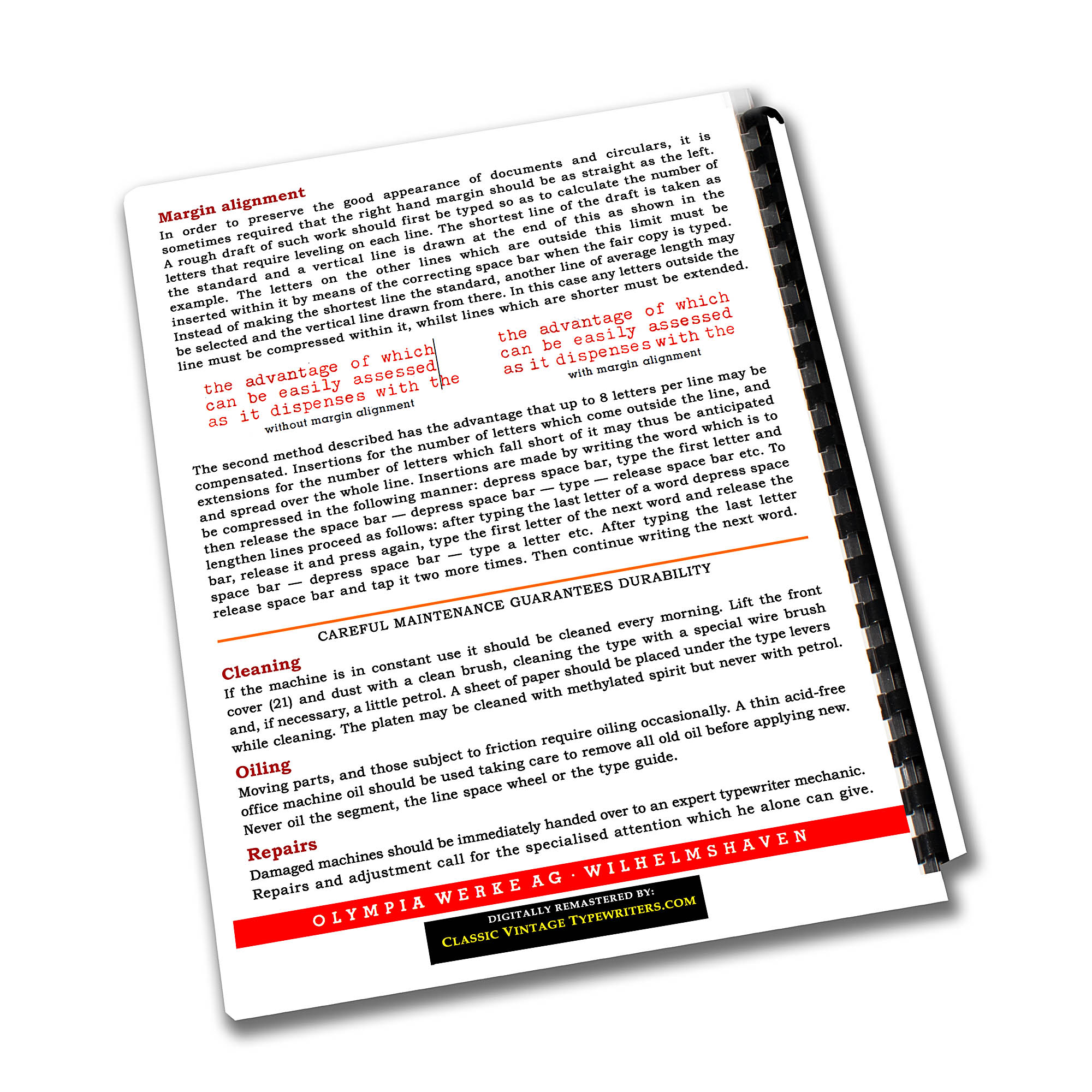 Olympia SM3 De Luxe Burgundy Typewriter (1953 - 1959) Operating Instructions User Manual - Image 4