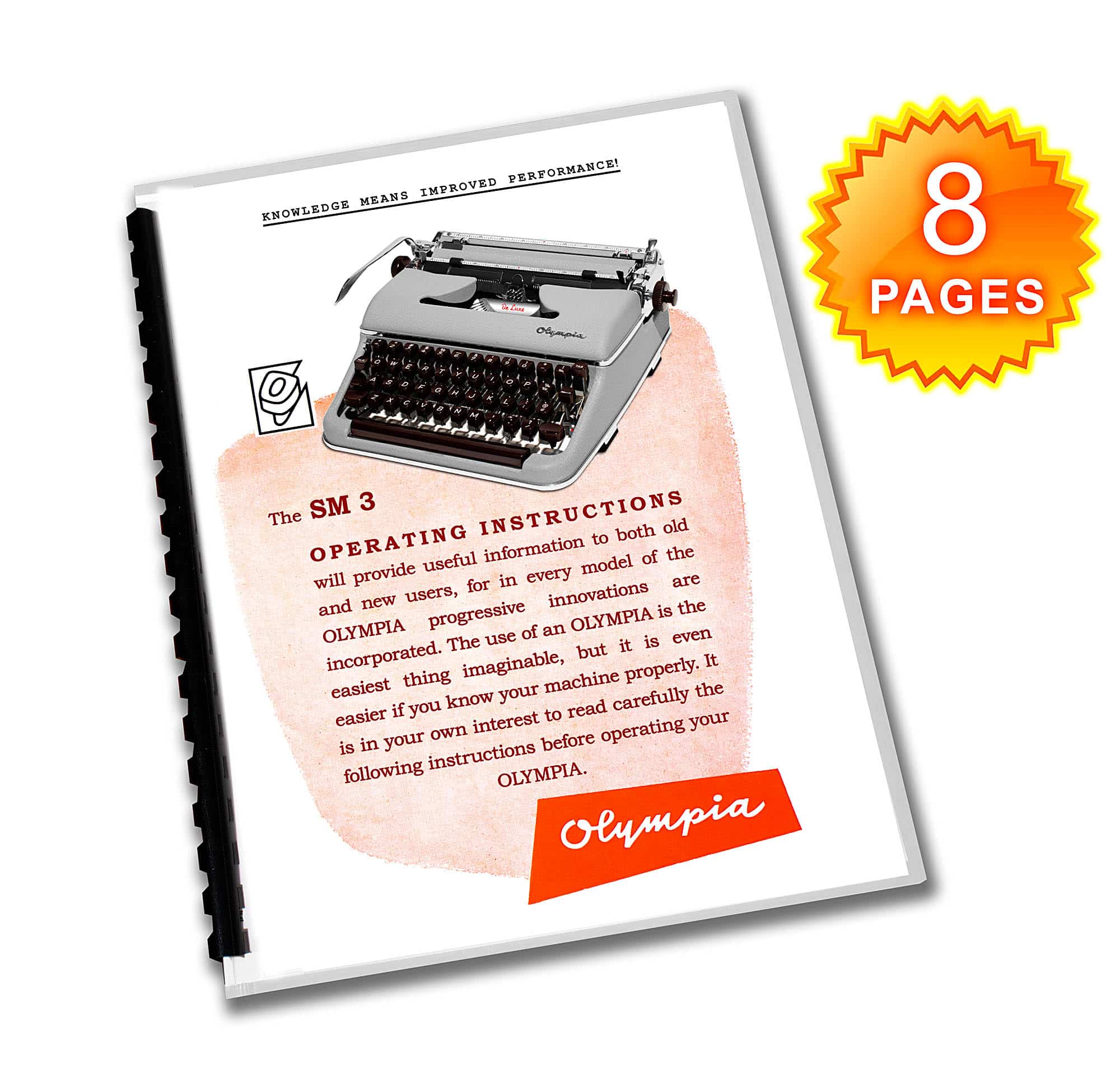 Olympia SM3 De Luxe Gray Typewriter (1953 - 1959) Operating Instructions User Manual