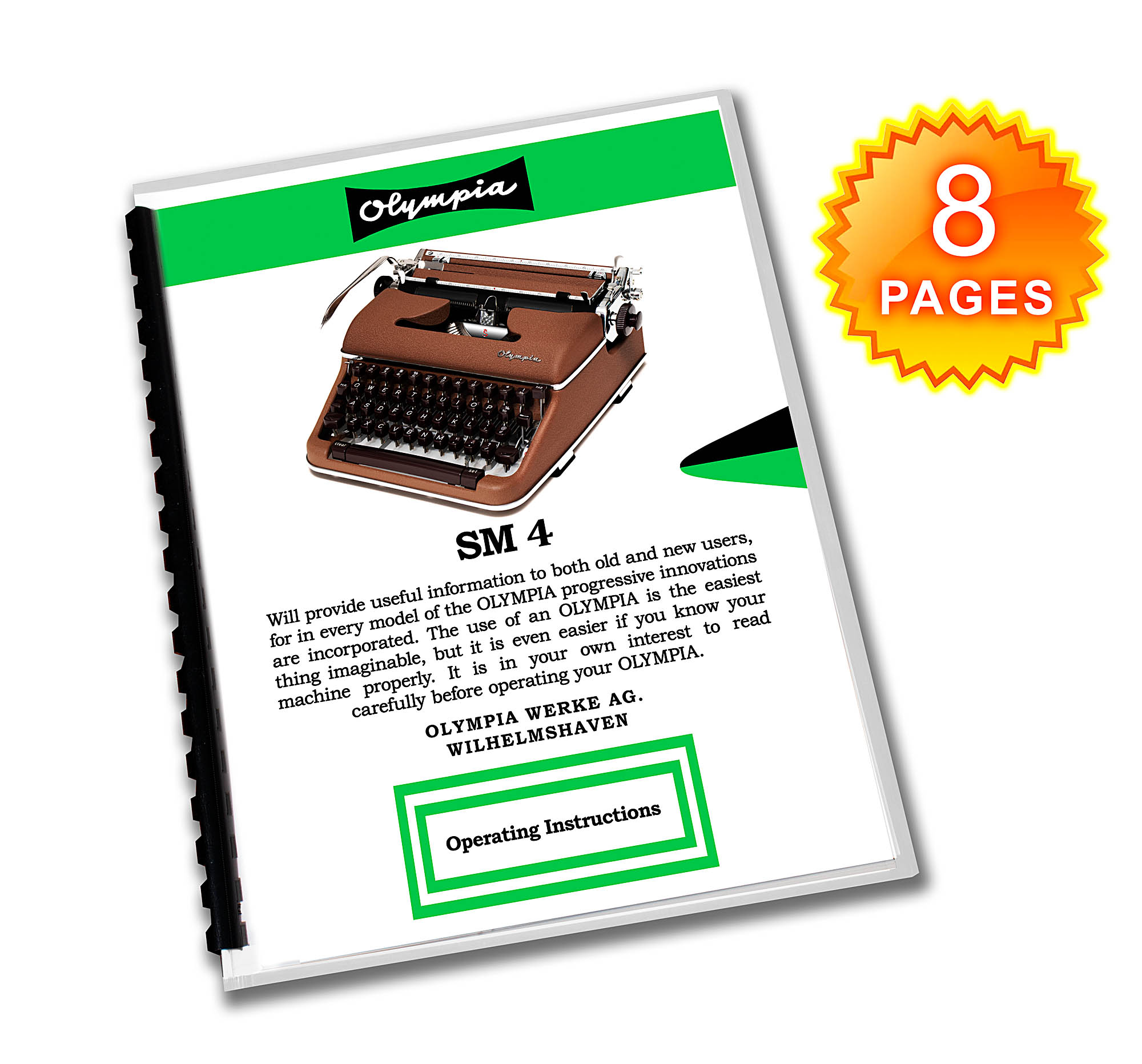 Olympia SM4 Typewriter (1959 - 1961) Brown Operating Instructions User Manual