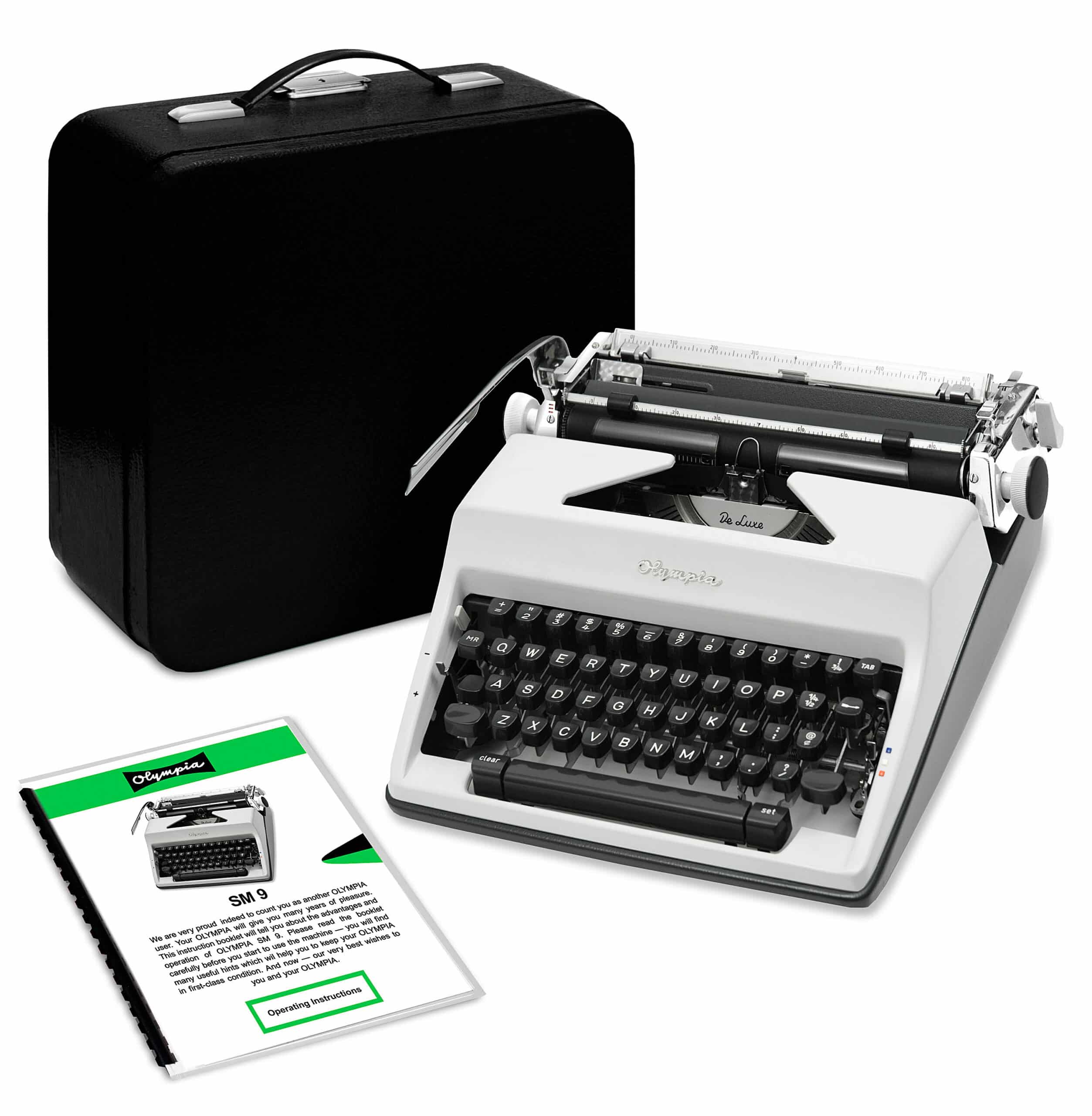 White 1969 Olympia SM9 De Luxe Typewriter Vintage #1509 Professionally Restored (Refurbished)