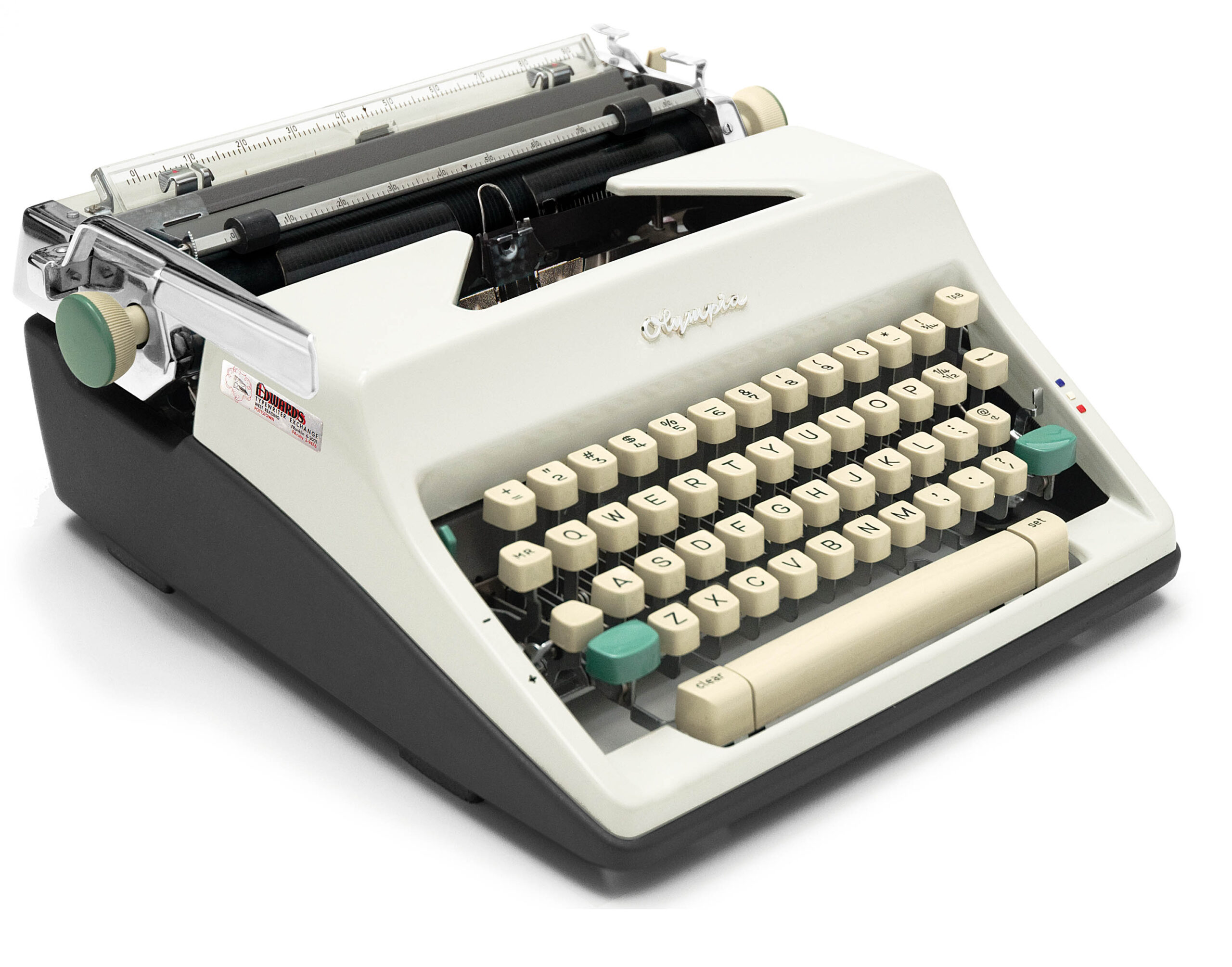 White 1964 Olympia SM9 De Luxe Typewriter Vintage #1518 Professionally Restored (Refurbished) - Image 3