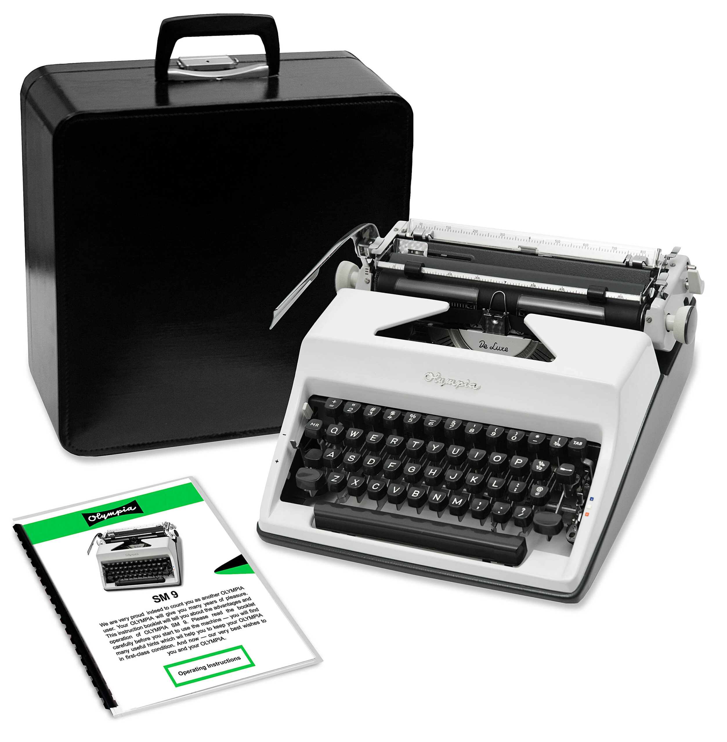 White 1970 Olympia SM9 De Luxe Typewriter Vintage #1519 Professionally Restored (Refurbished)