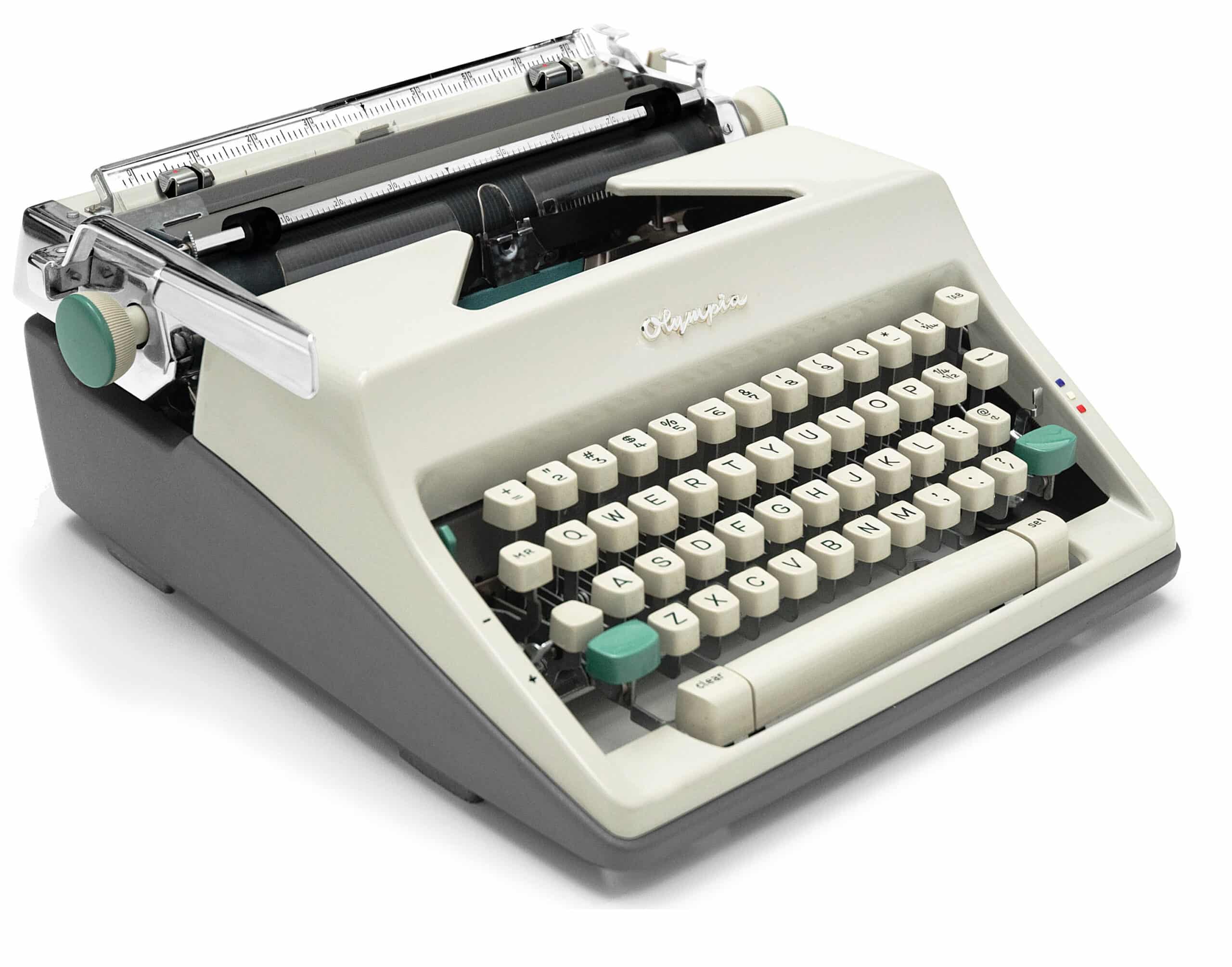White 1966 Olympia SM9 De Luxe Manual Typewriter #1521, New Platen, Vintage SM-9 Professionally Restored (Refurbished) - Image 2