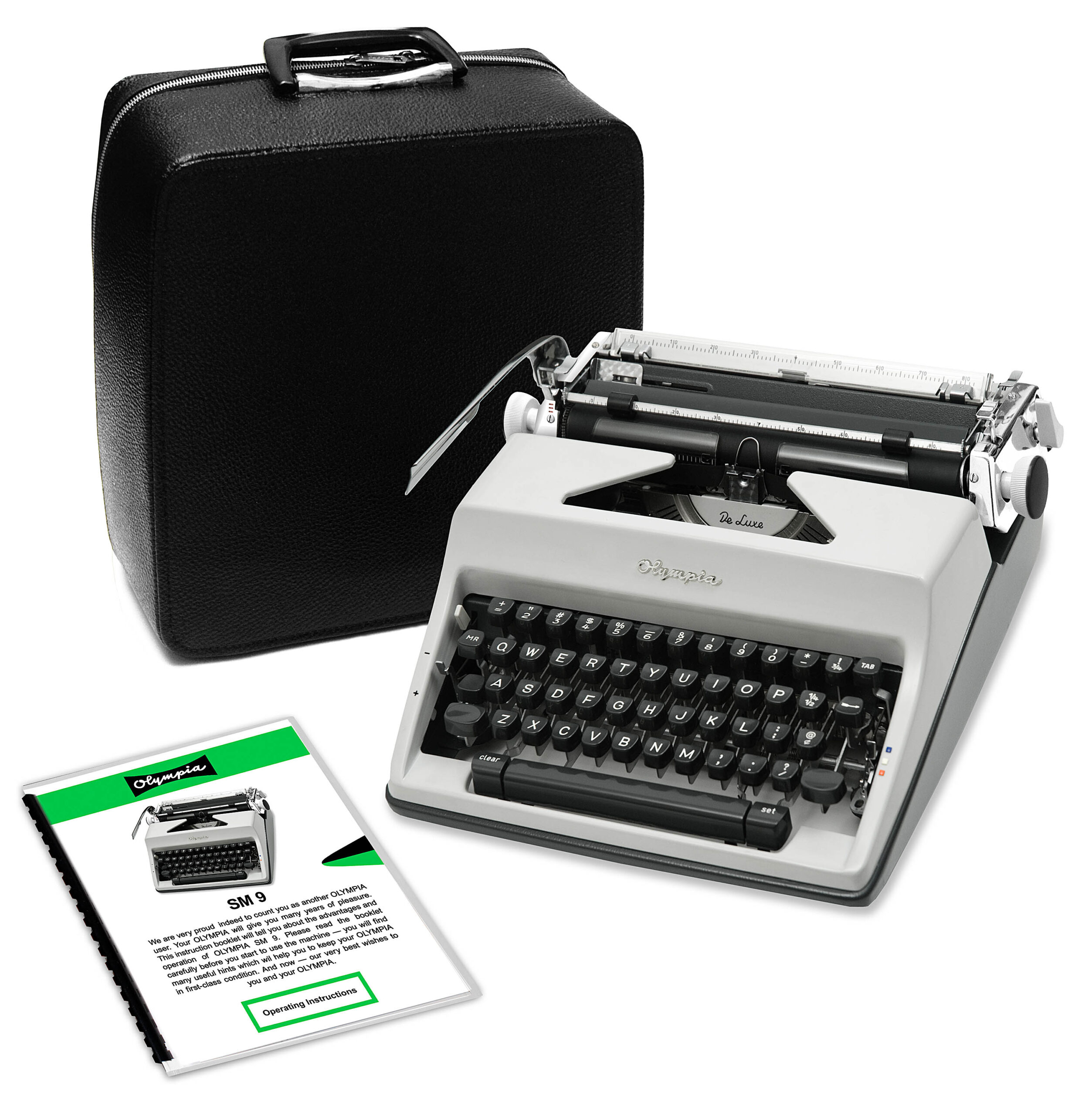 Gray 1968 Olympia SM9 De Luxe Manual Typewriter #1522, New Platen, Vintage Grey SM-9 Professionally Restored (Refurbished)