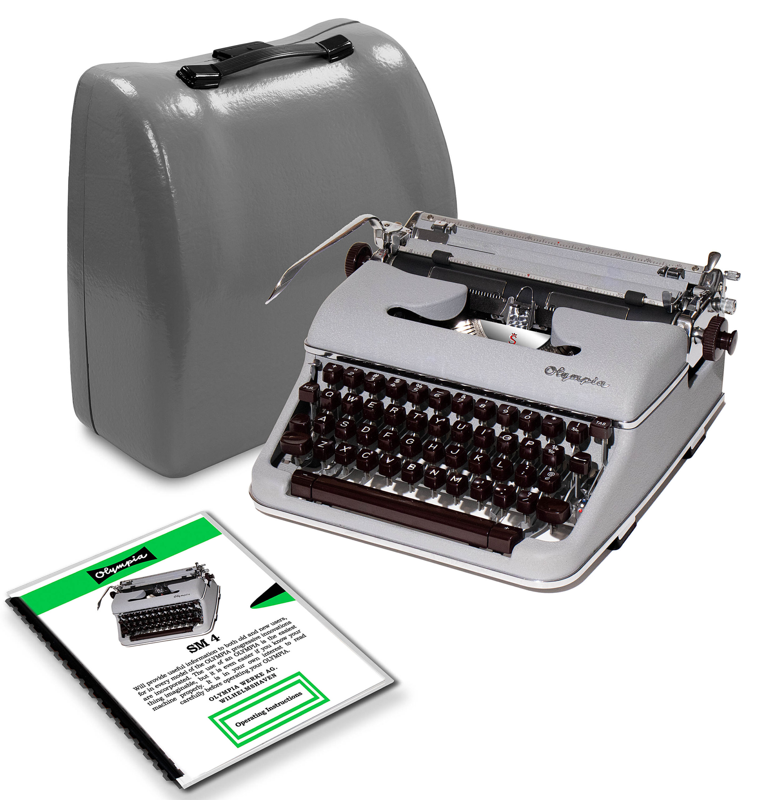 Gray 1959 Olympia SM4 Manual Typewriter #1524, New Platen, Vintage Grey SM-4 Professionally Restored (Refurbished)