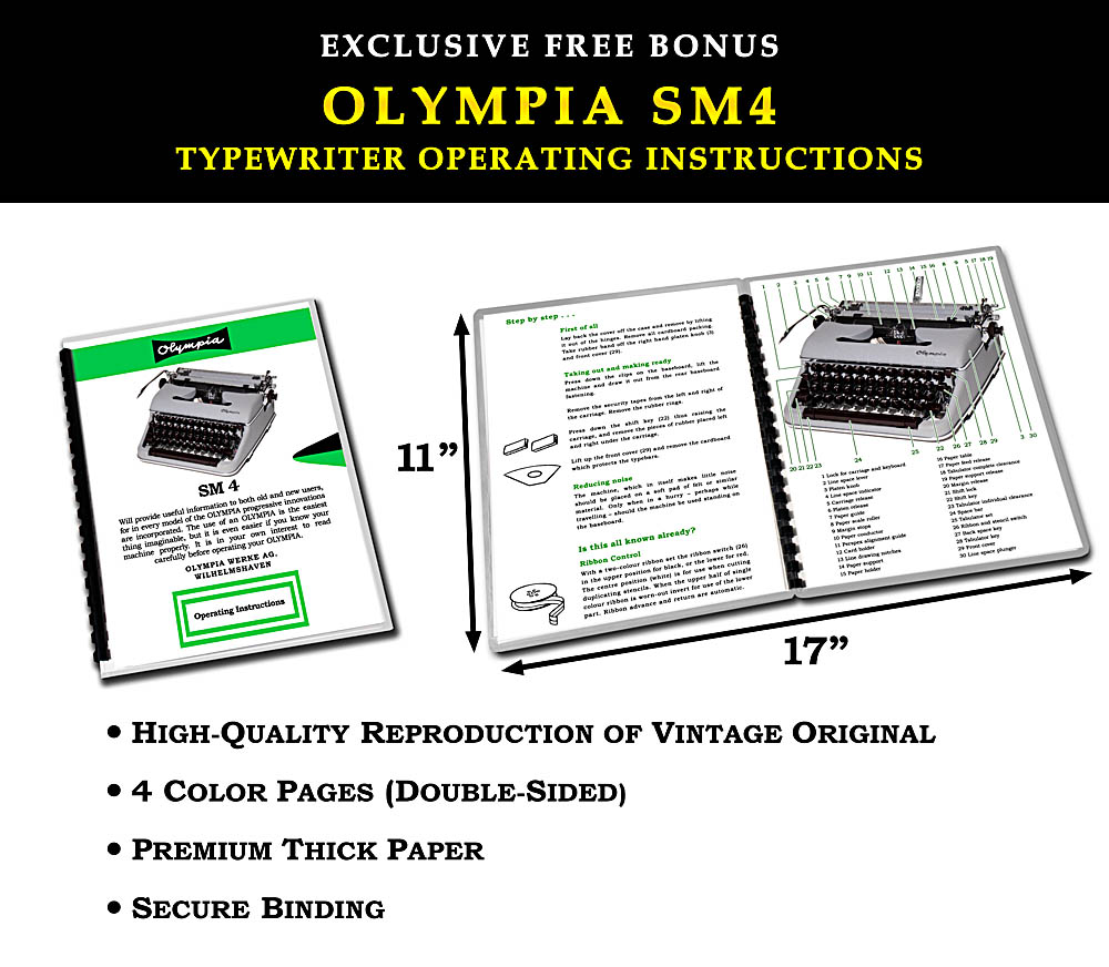 Gray 1959 Olympia SM4 Manual Typewriter #1524, New Platen, Vintage Grey SM-4 Professionally Restored (Refurbished) - Image 8