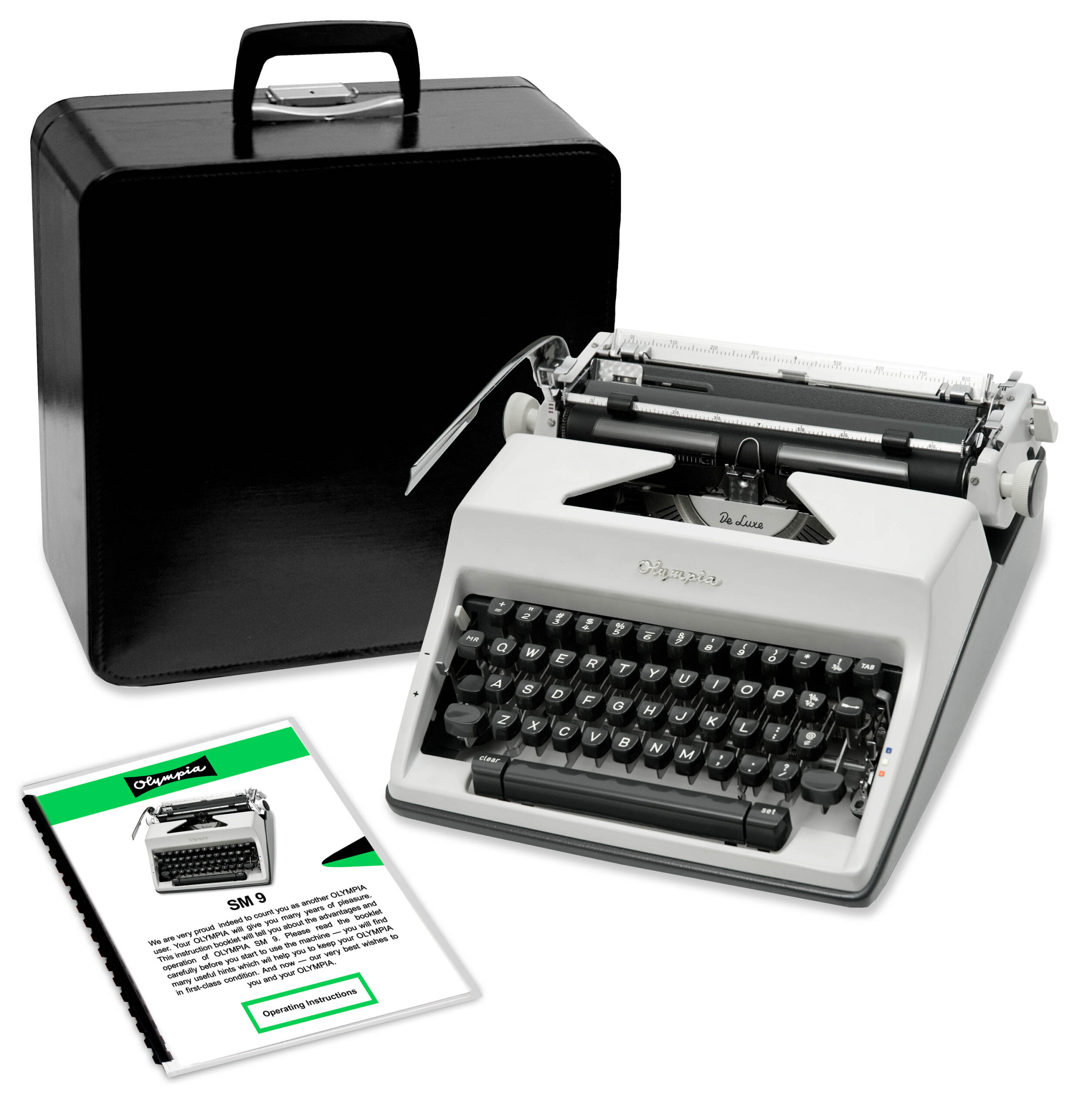 SOLD! Restored Gray 1969 Olympia SM9 De Luxe Typewriter, New Platen, Vintage #1528 Grey SM-9