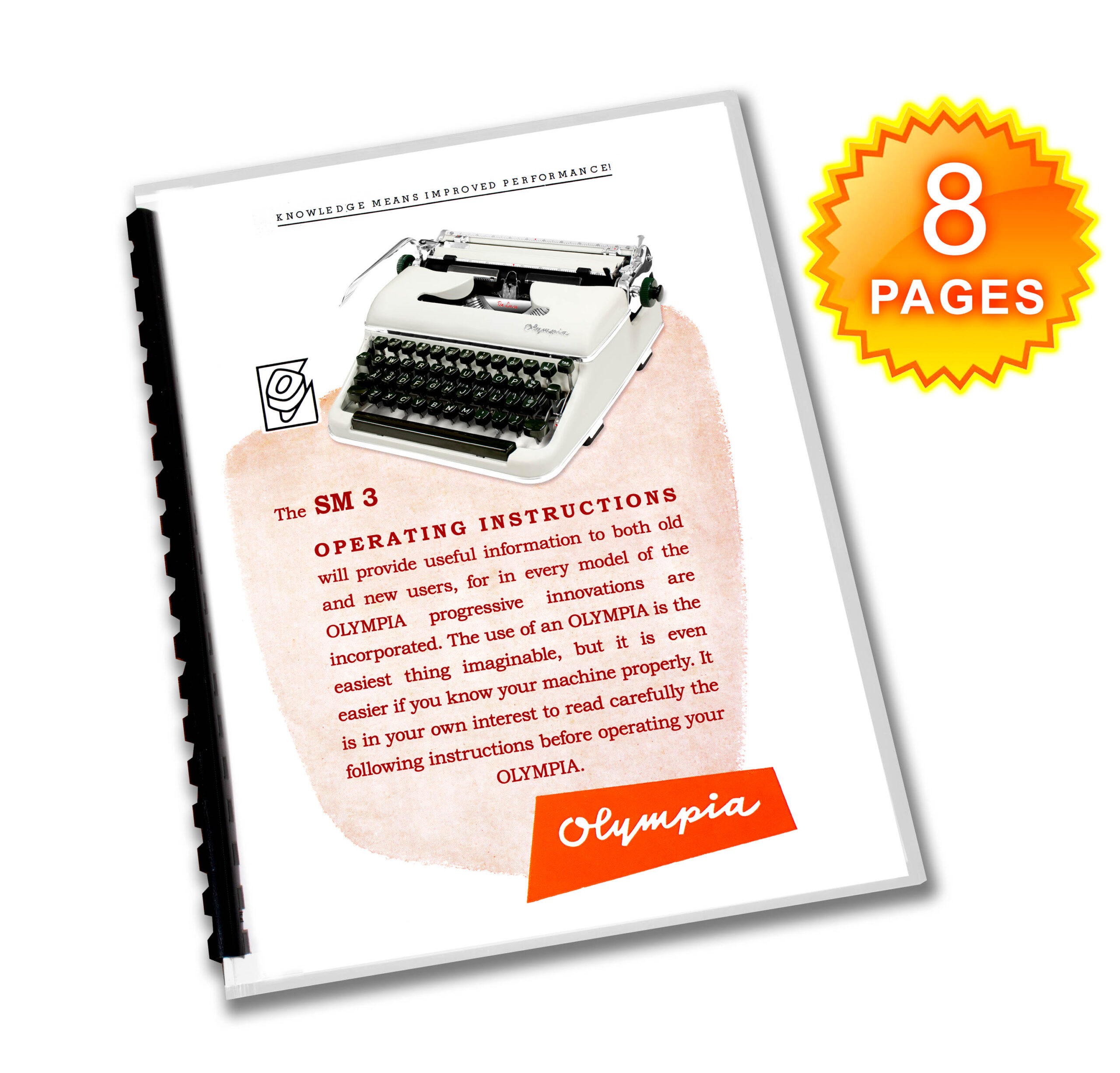 White Olympia SM3 De Luxe Typewriter (1953 - 1959) SM-3 Operating Instructions User Manual