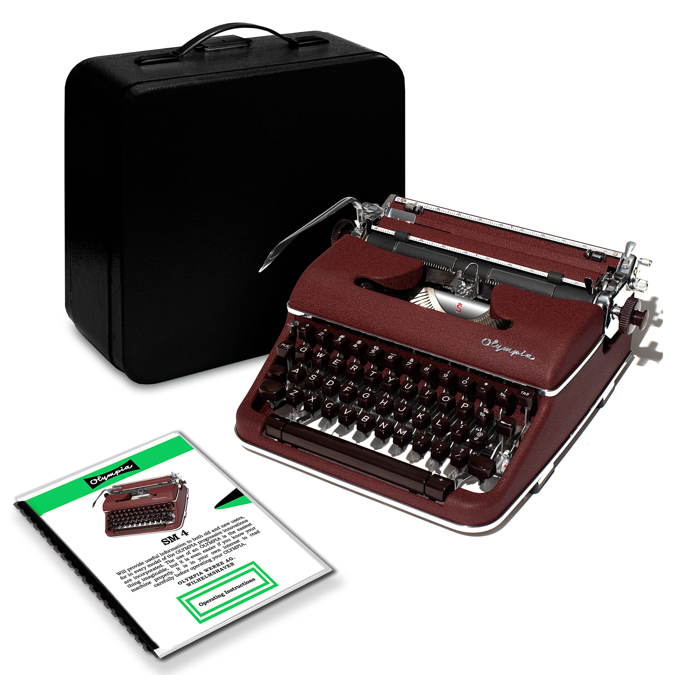 *Rare* Burgundy/Maroon 1959 Olympia SM4 Typewriter for Sale, New Platen, Vintage SM-4 (Professionally Restored / Refurbished)