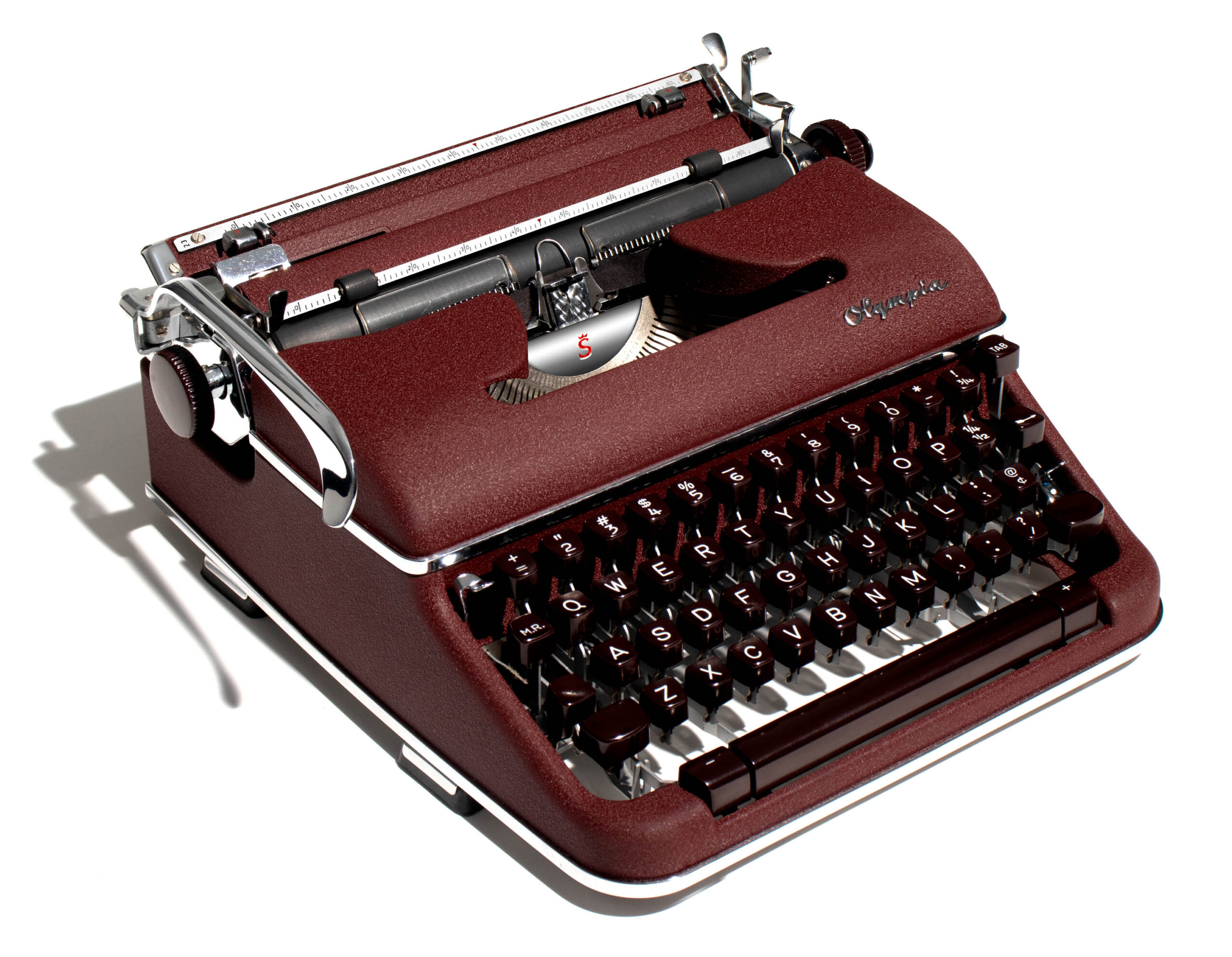 *Rare* Burgundy/Maroon 1959 Olympia SM4 Typewriter for Sale, New Platen, Vintage SM-4 (Professionally Restored / Refurbished) - Image 2