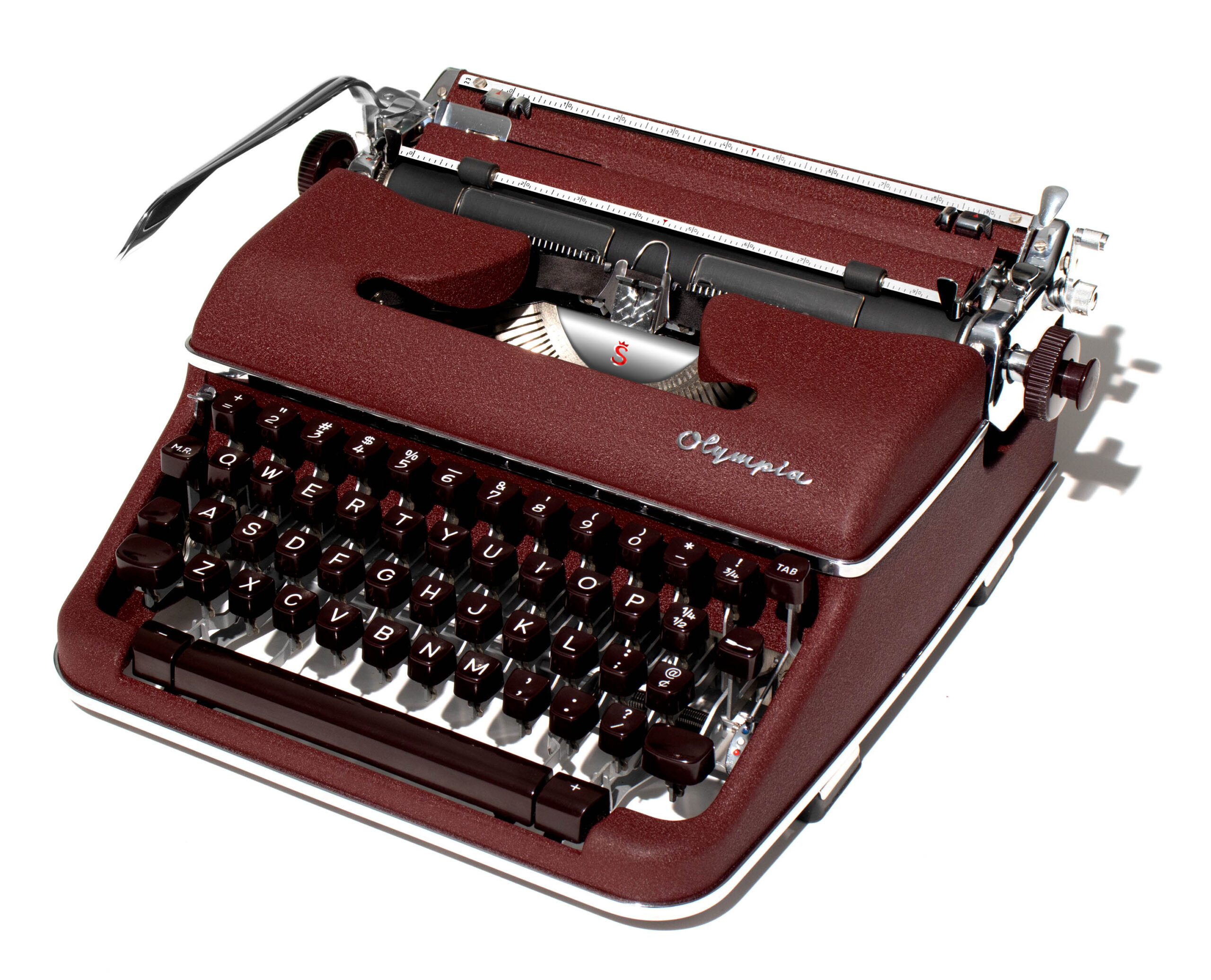 *Rare* Burgundy/Maroon 1959 Olympia SM4 Typewriter for Sale, New Platen, Vintage SM-4 (Professionally Restored / Refurbished) - Image 3
