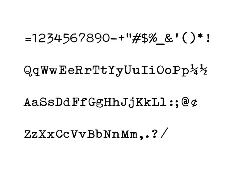 Font specimen showing three lines of mixed-case letters, numbers 0–9, and various punctuation symbols.